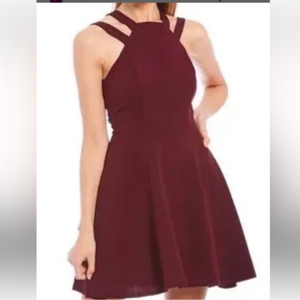 Burgundy Halter maroon skater mini dress formal special occasion large 9…